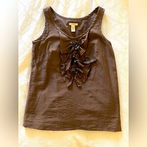 Brown Sleeveless Top with Ruffle Detail J Crew XS
